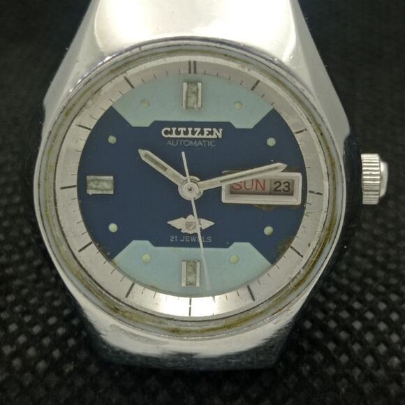 Vintage 1985 Citizen Automatic Womans Silver Watch W/daydate & Blue accents - Picture 4 of 8